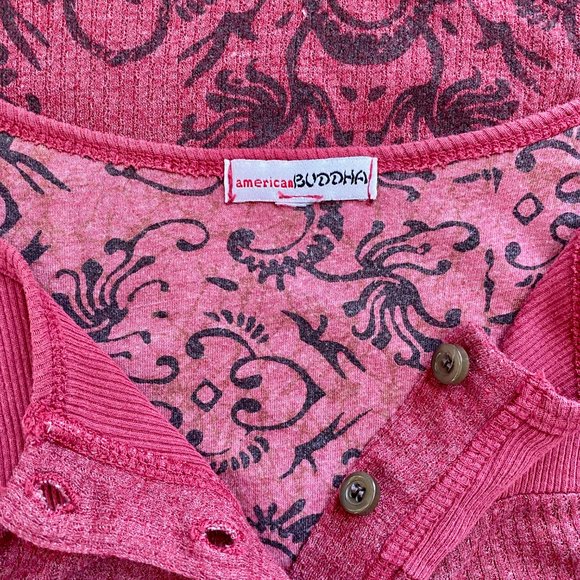 America Buddha Long Sleeve Yoga Meditate Pullover Button Front Top Sz S #04 - Picture 3 of 9